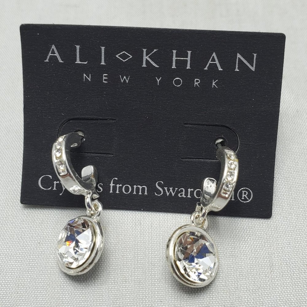 Ali Khan Swarovski crystal bezel dangle pierced silver earring